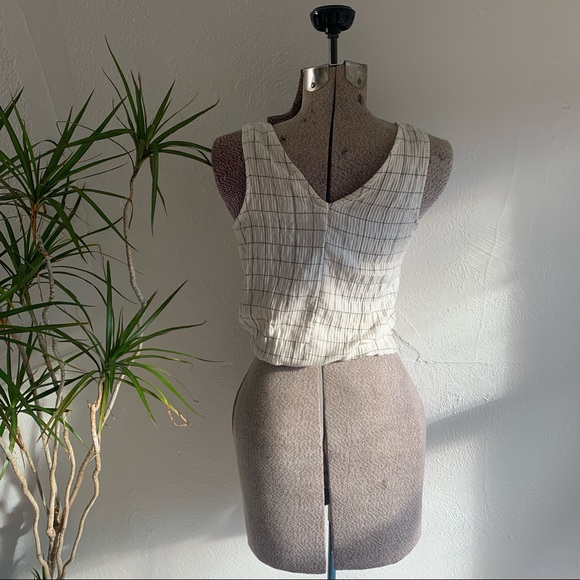Eye Shadow | Cream Windowpane Pattern Wrap Tank Top - Small - Picture 10 of 14